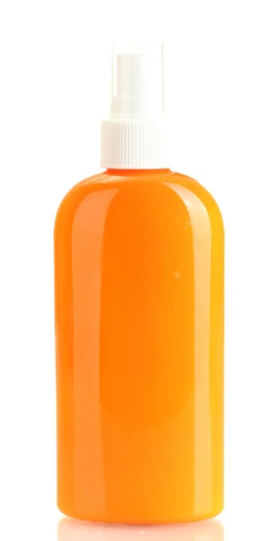 Μπουκάλι με αντηλιακή κρέμα απομονωθεί σε λευκό — Φωτογραφία Αρχείου