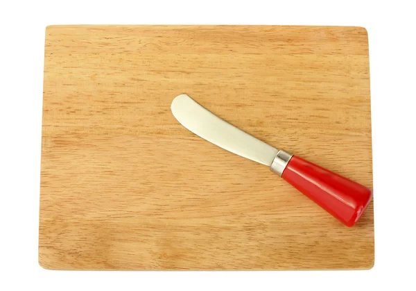 白のクローズ アップで分離されたチーズ ナイフ ボード切削 — ストック写真