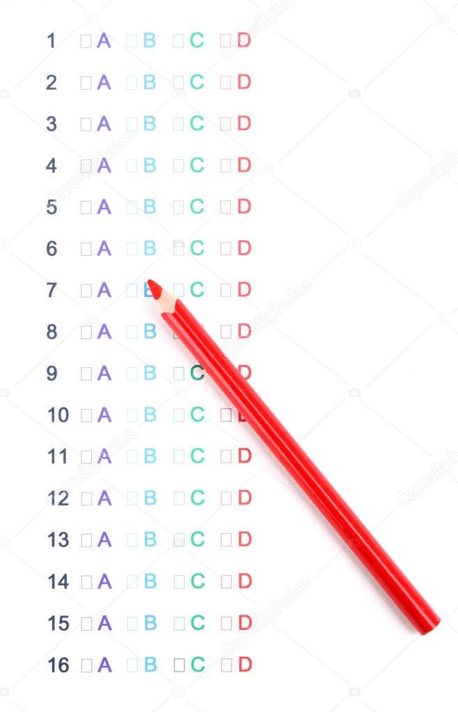 A, B, C, D test close-up