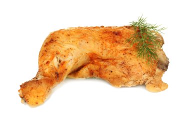 Roasted chicken leg with dill isolated on white clipart