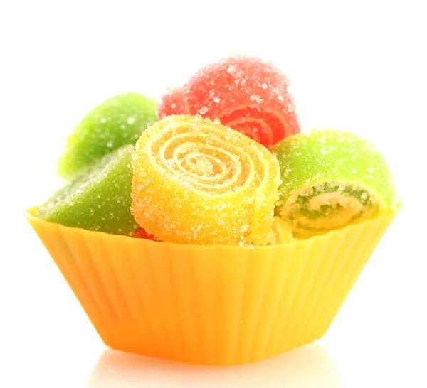 Sweet jelly candies in cup cake case isolated on white — Stock Photo, Image