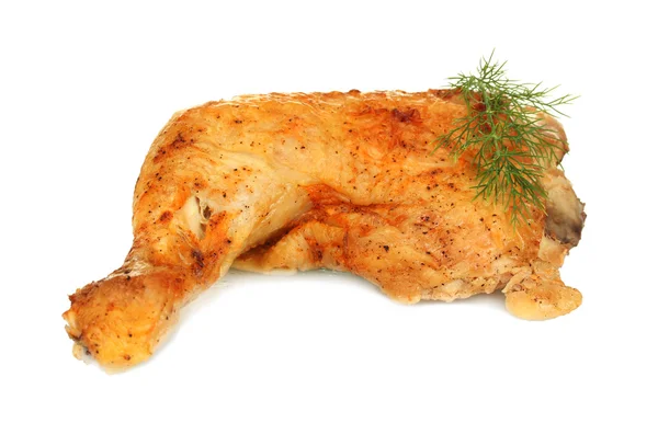 Coscia di pollo arrosto con aneto isolato su bianco — Foto Stock