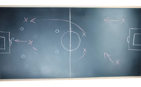 Fußballplan an der Tafel — Stockfoto