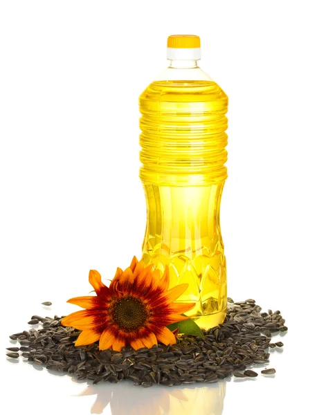 Sunflower oil in a plastic bottle isolated on white background — Stock Photo, Image