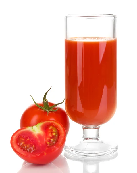 Tomato juice in glass isolated on white — Stock Photo, Image