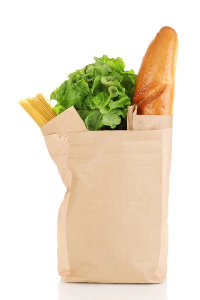 Papírový sáček s jídlem izolovaných na bílém — Stock fotografie