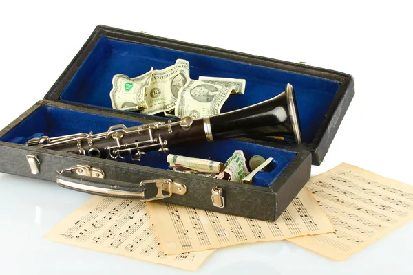 Instrument muzyczny z pieniędzy na białym tle — Zdjęcie stockowe