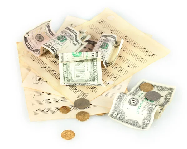 Notas com dinheiro isolado em branco — Fotografia de Stock