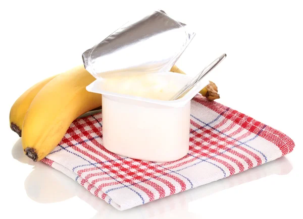 Jogurt z bananem na białym tle — Zdjęcie stockowe