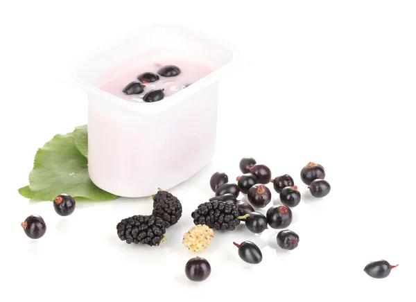 Yoghurt med blåbär isolerad på vit — Stockfoto
