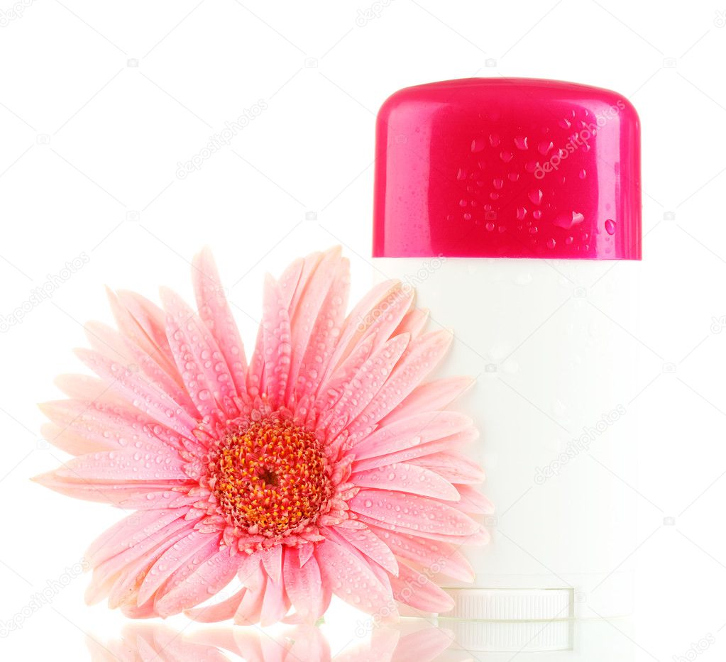 Deodorant with flower isolated on white