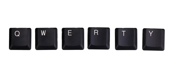 Toetsen op het toetsenbord qwerty geïsoleerd op wit zeggen — Stockfoto