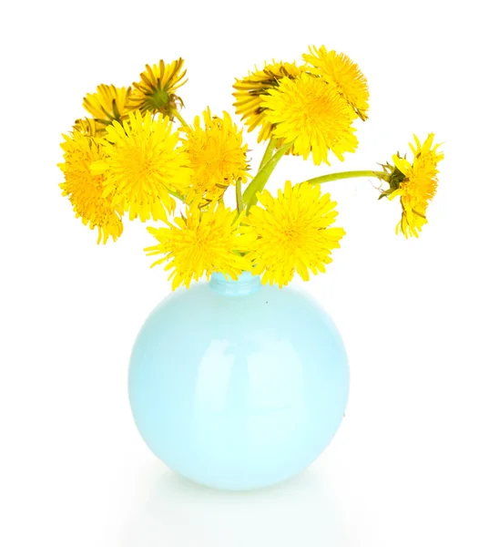 Dandelion flowers in vase isolated on white — Stock Photo, Image