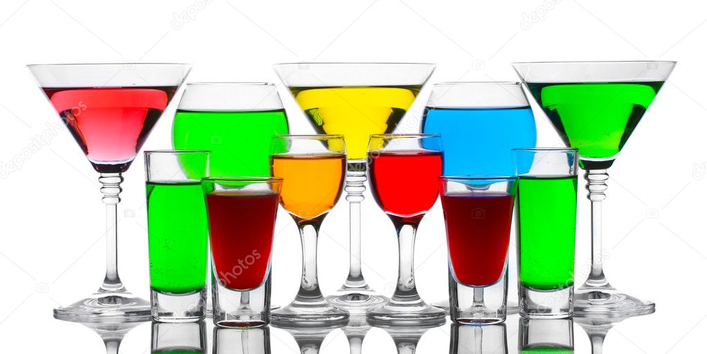 Alcoholic cocktails isolated on white