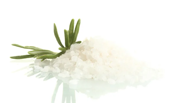 Sal com alecrim fresco isolado sobre branco — Fotografia de Stock