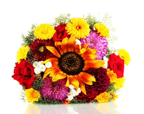 Beautiful bouquet of bright flowers, isolated on white — Stock Photo, Image