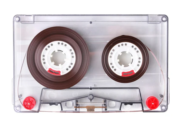 Audio cassette met kleurlabel geïsoleerd op wit — Stockfoto