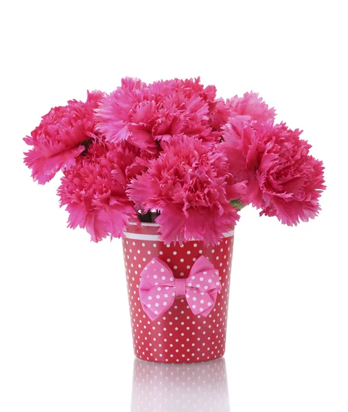 Bouquet of carnations in a vase isolated on white — Stock Photo, Image