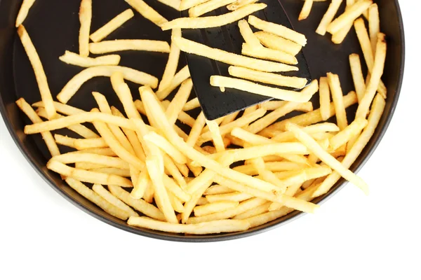 Patatas fritas en la sartén sobre fondo blanco de cerca —  Fotos de Stock