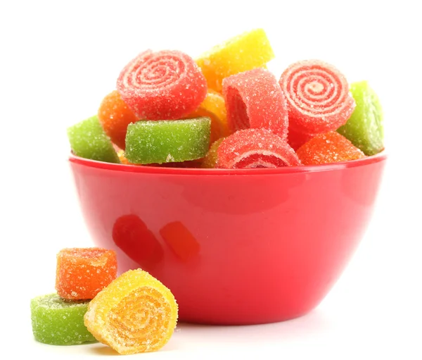 Colorful jelly candies in bowl isolated on white — Stock Photo, Image