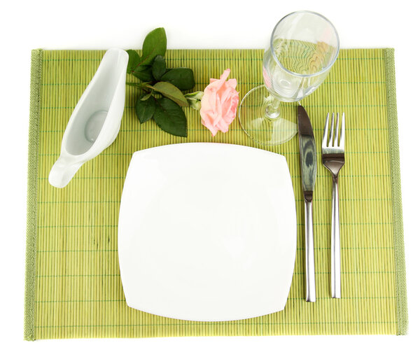 Table setting on a bamboo mat