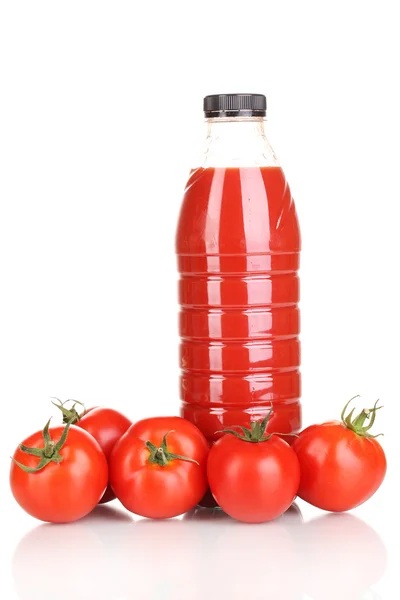 Ντομάτα χυμό σε μπουκάλι που απομονώνονται σε λευκό — Φωτογραφία Αρχείου