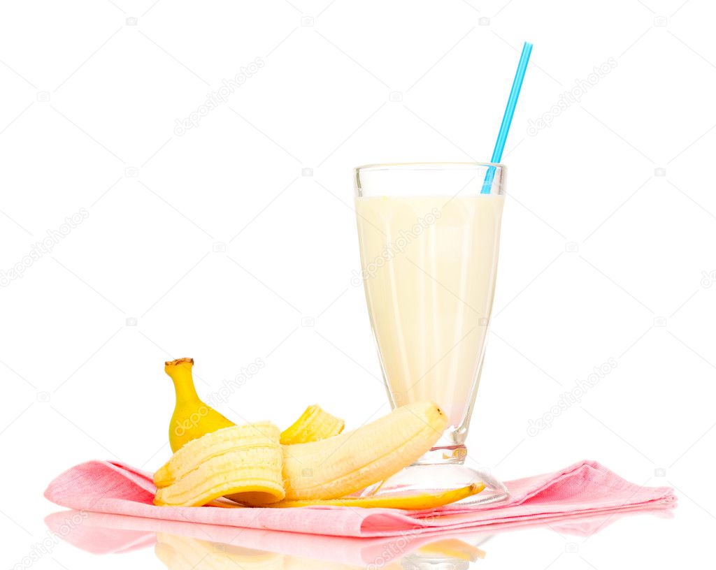 Banana milk shakes isolated on white
