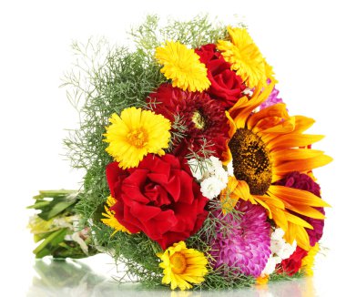 Beautiful bouquet of bright flowers, isolated on white clipart