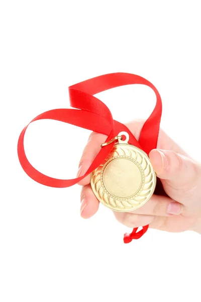 골드 메달을 손에에 고립 된 화이트 — 스톡 사진