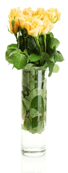 Hermoso ramo de rosas en jarrón transparente aislado en blanco —  Fotos de Stock