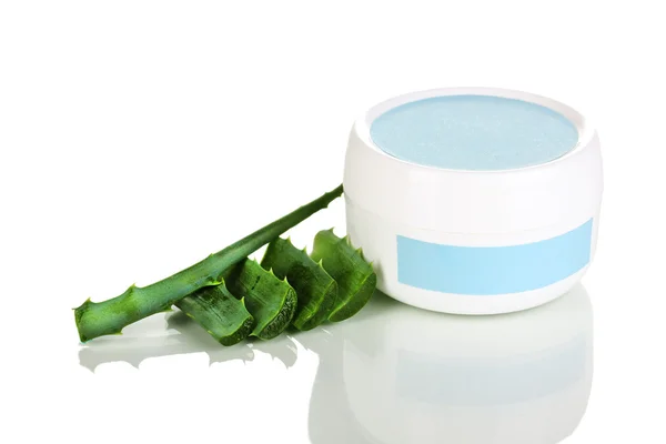 Jar of cream with aloe vera isolated on white — Stock Photo, Image