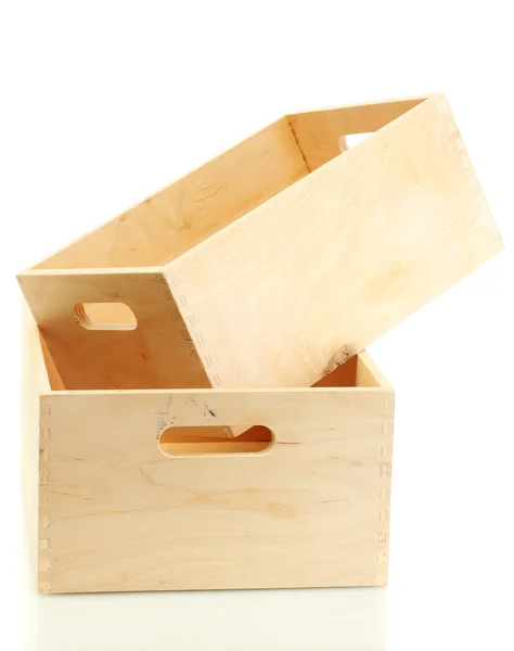 Caixas de madeira vazias isoladas em branco — Fotografia de Stock