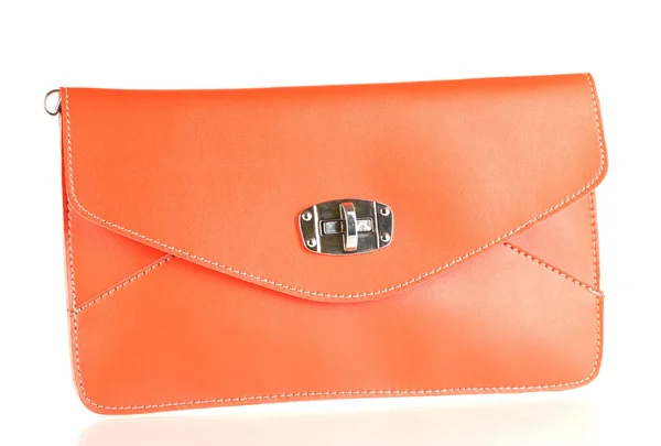 白で隔離される美しいオレンジ色の革女性のバッグ — ストック写真