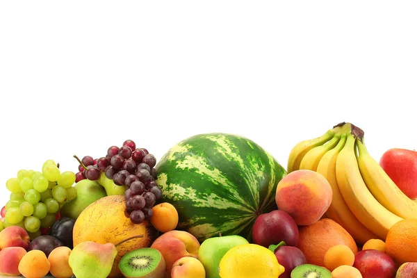 Valikoima eksoottisia hedelmiä eristetty valkoinen — kuvapankkivalokuva