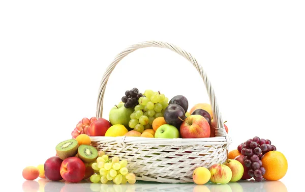 Assortment of exotic fruits in basket isolated on white — Stock Photo, Image