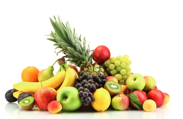 Sortiment an exotischen Früchten isoliert auf weiß Stockbild
