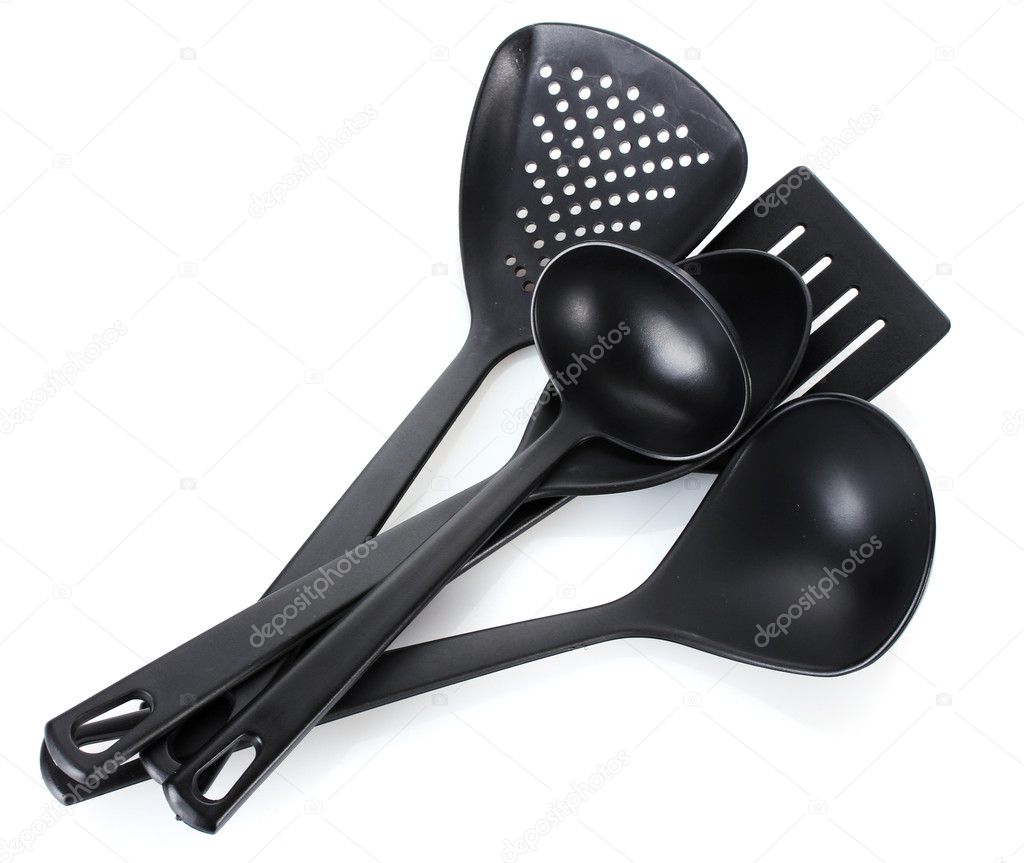 Black kitchen utensils isolated on white