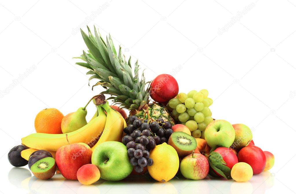 Assortment of exotic fruits isolated on white