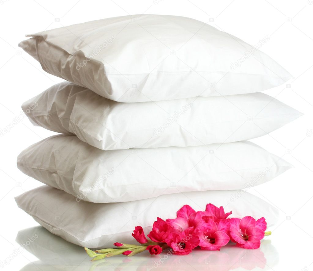 Pillows and flower, isolated on white