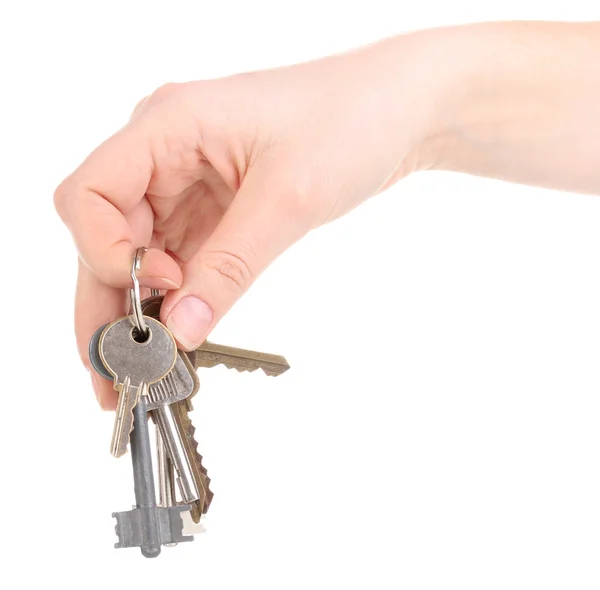 Mazzo di chiavi in mano isolato su bianco — Foto Stock
