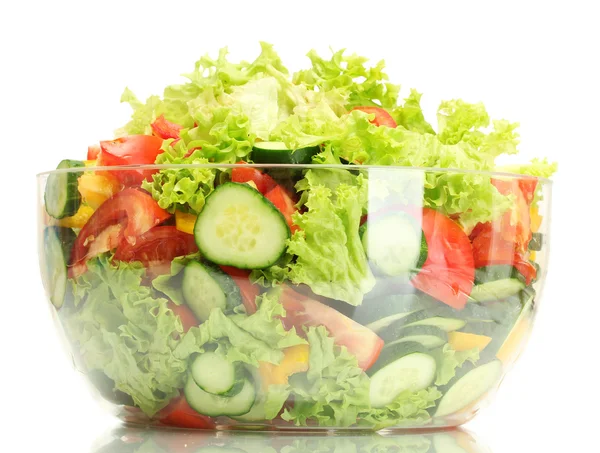 Beyaz izole şeffaf kase taze sebze salatası — Stok fotoğraf