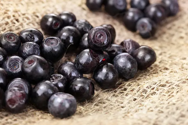 Fresh blueberry on canvas background close-up — Stock Photo, Image