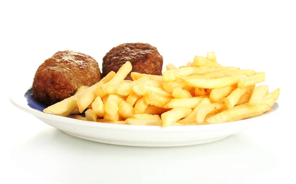 stock image Potatoes fries with burgers in the plate isolated on white close-up