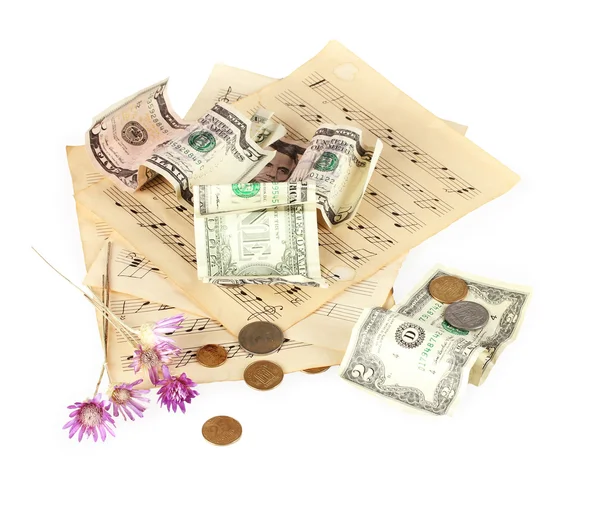 Notes with money isolated on white — Stock Photo, Image