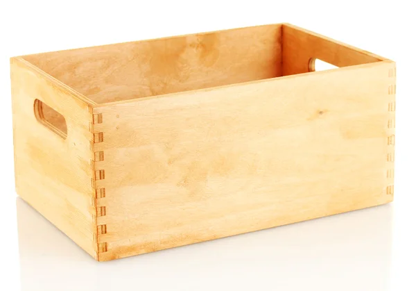 Άδειο ξύλινα κιβώτιο που απομονώνονται σε λευκό — Φωτογραφία Αρχείου