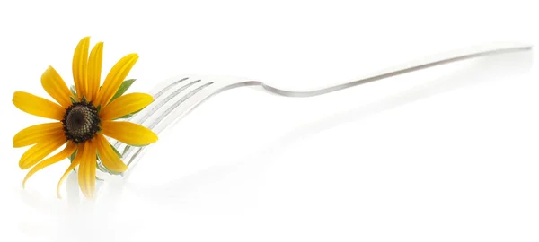Tenedor y flor, aislados en blanco — Foto de Stock