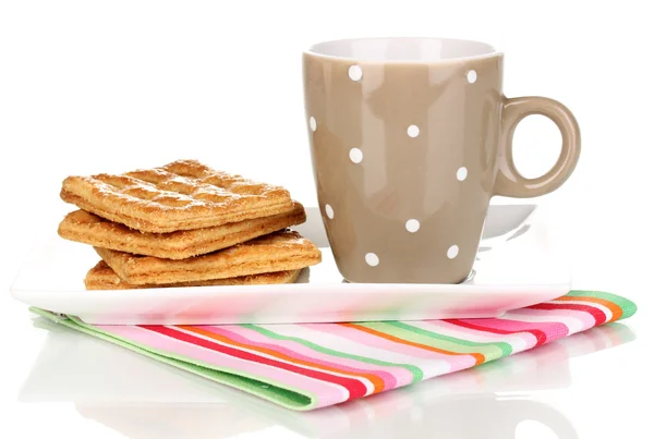 Cup of tea and cookies isolated on white — Stock Photo, Image