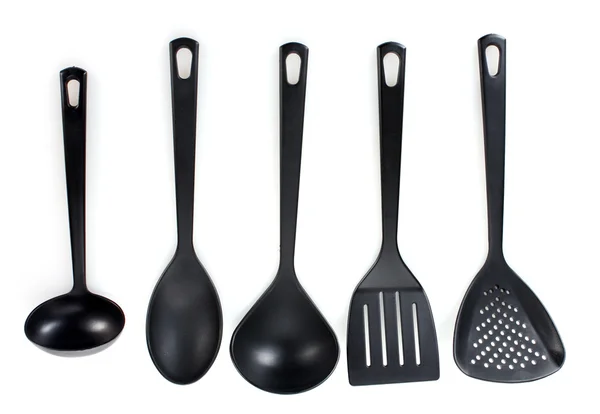 Black kitchen utensils isolated on white — Stock Photo, Image