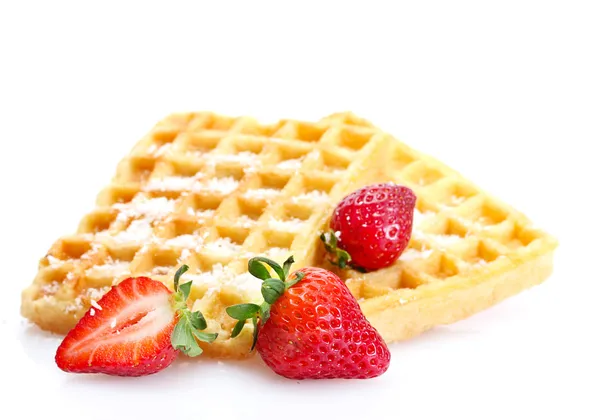 Belgium waffles with strawberries isolated on white — Stock Photo, Image