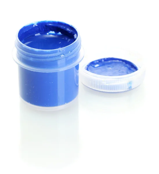 Jar with blue gouache isolated on white background close-up — Stock Photo, Image